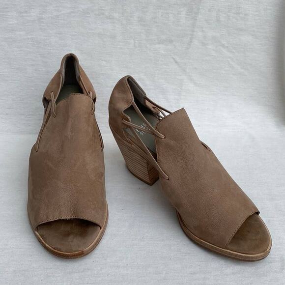 Eileen Fisher Nikki Women Earth Tan Leather Peep Toe Stacked Heeled Sandals 7 - Picture 3 of 11